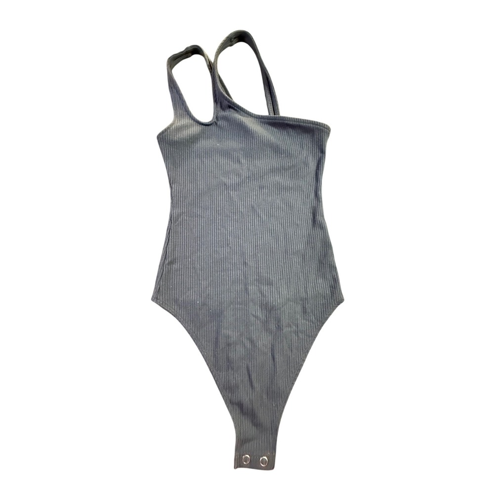 American Eagle Ribbed Bodysuit One Shoulder Sleeveless Gray XXS